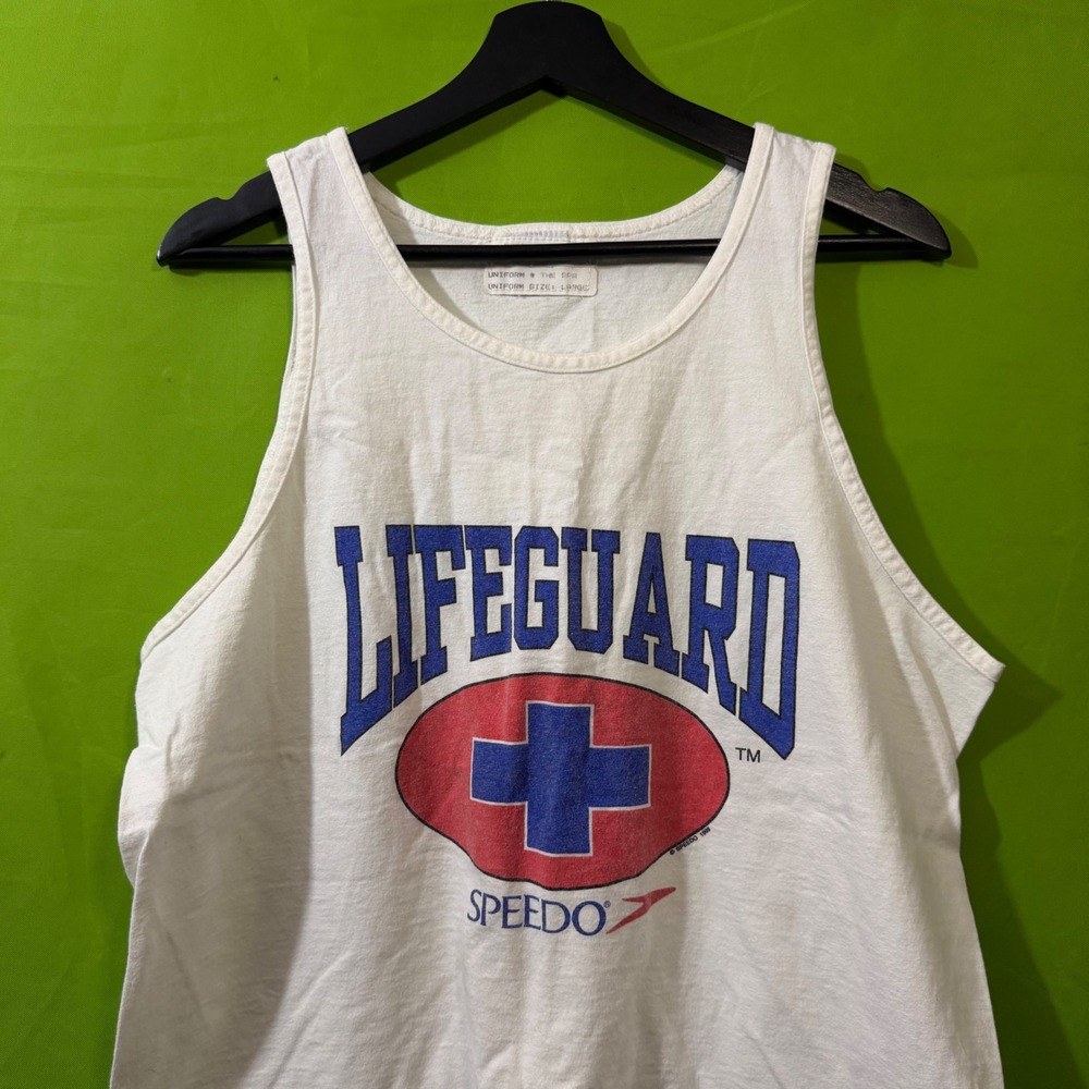 Vintage Speedo Lifeguard Tank Top Harrahs Las Vegas Spa 1998 White Large Mens